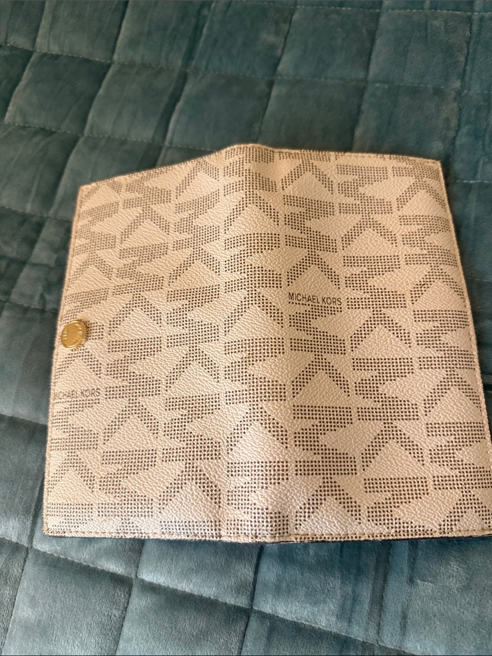 Michael Kors Cream Logo Pattern Snap Slim Wallet